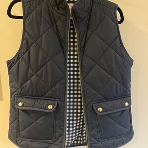 Women’s J. Crew Navy Quilted Vest with Gold Accents